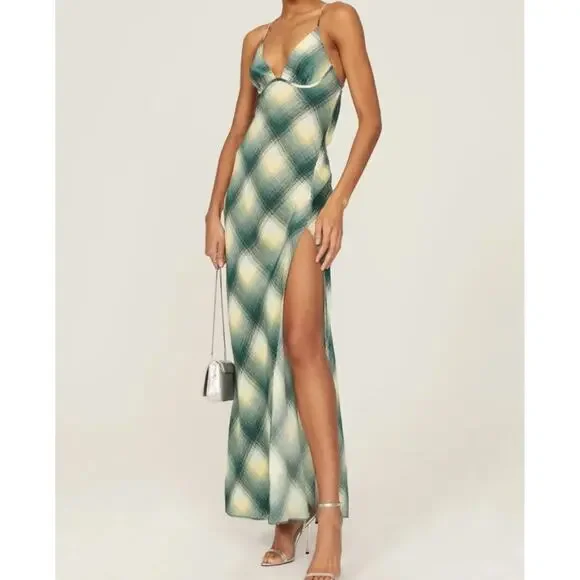 Bec & Bridge | Dresses | Bec Bridge Womens Edie Grunge Plaid Silk Blend  Split Maxi Dress Size 2 Green | Poshmark
